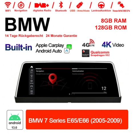 10.25 Zoll Qualcomm Snapdragon 622 8 Core Android 13.0 4G LTE Autoradio / Multimedia USB WiFi Navi Carplay Für BMW 7 Series E65/E66 (2005-2009)