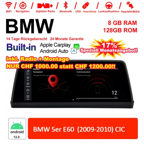 10.25 Zoll Qualcomm Snapdragon 665 8 Core Android 12.0 4G LTE Autoradio / Multimedia USB WiFi Navi Carplay Für BMW 5 Series E60 (2009-2010) CIC