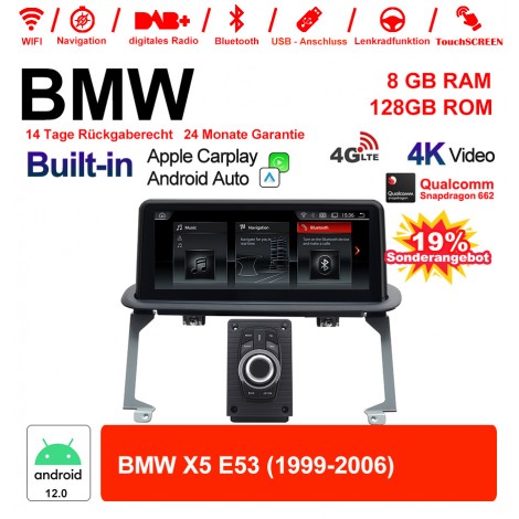10.25 Zoll Qualcomm Snapdragon 665 8 Core Android 12.0 4G LTE Autoradio / Multimedia 8GB RAM 128GB ROM USB WiFi Navi Carplay Für BMW X5  E53 1999-2006