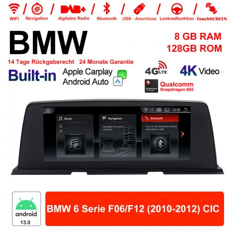 10.25 Zoll Qualcomm Snapdragon 665 8 Core Android 13.0 4G LTE Autoradio / Multimedia USB WiFi Navi Carplay Für BMW 6 Series F06/ F12 2010-2012 CIC