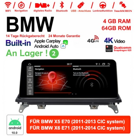 10.25" Qualcomm Snapdragon 625 2.0 GHZ Android 12.0 4G LTE Autoradio/Multimedia USB WiFi Navi Carplay Für X5 E70 BMW X6 E71 CIC
