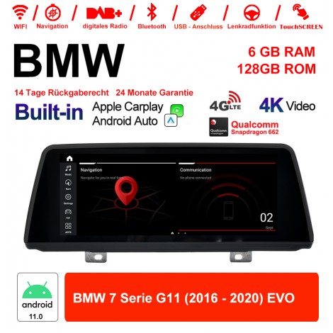 10.25 Zoll Qualcomm Snapdragon 662 8 Core Android 12.0 4G LTE Autoradio / Multimedia USB WiFi Navi Carplay Für BMW 7 Series G11 (2016-2020) EVO