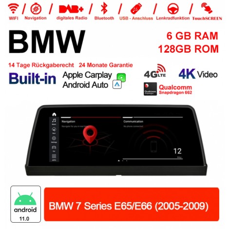 10.25 Zoll Qualcomm Snapdragon 665 8 Core Android 12.0 4G LTE Autoradio / Multimedia 6GB RAM 128GB ROM USB WiFi Carplay Für BMW 7 Series E65/E66