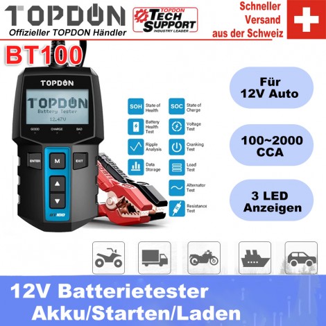 TOPDON BT 100 Auto Batterie Tester 12V 100-2000 CCA Digital Auto Batterie Analyzer für Auto Lkw Motorrad ankurbeln Lade Test
