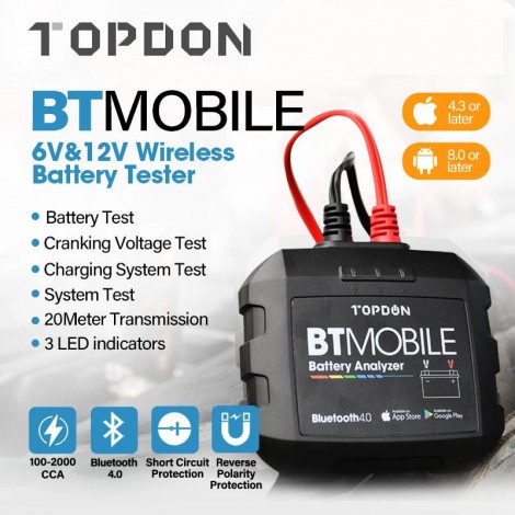 TOPDON Drahtlose Auto Batterie Tester 12V Bluetooth Batterie Monitor 100 zu 2000CCA Auto Ladegerät Ankurbeln Auto Batterie Analyzer Werkzeug