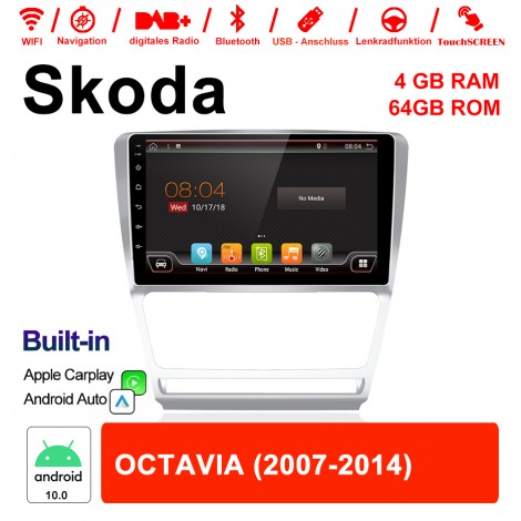 10 Zoll Android 10.0 Autoradio / Multimedia 4GB RAM 64GB ROM Für Skoda Octavia 2007-2014 Mit DSP Built-in Carplay Android Auto
