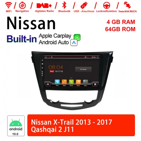 10.2 Zoll Android 10.0 Autoradio / Multimedia 4GB RAM 64GB ROM Für Nissan X-Trail J11 Qashqai 2013-2017 Built-in Carplay