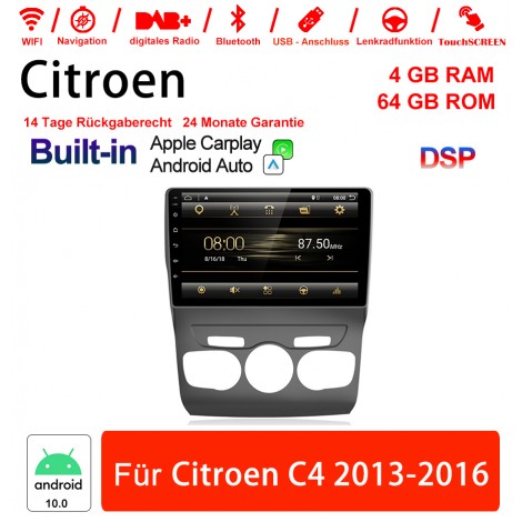 10 Zoll Android 10.0 Autoradio / Multimedia 4GB RAM 64GB ROM Für Citroen C4 2013-2016 Built-in Carplay
