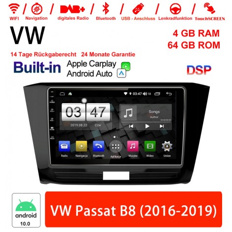 10.1 Zoll Android 10.0 Autoradio / Multimedia 4GB RAM 64GB ROM Für VW Passat B8 2016-2019 Built-in Carplay