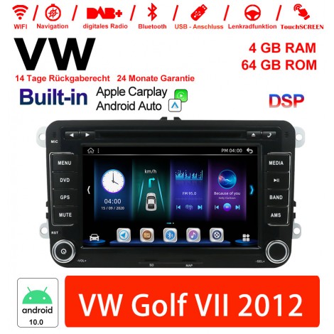 7 Zoll Android 10.0 Autoradio / Multimedia 4GB RAM 64GB ROM Für VW Golf VII 2012 Built-in Carplay