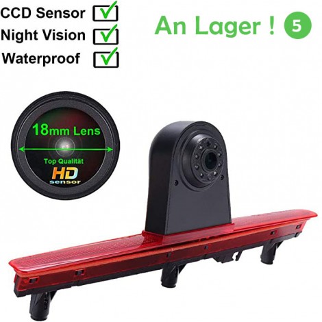 HD 1280x720 Pixel Transporter Van Wasserdicht Nachtsicht Rückfahrkamera im 3. Bremslicht für VW T5 Bus Multivan Caravelle 2003-2015