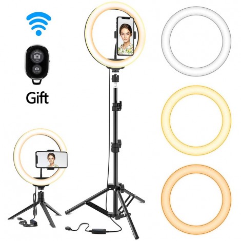 Dimmbares LED Selfie Ringlicht mit Stativ USB Selfie Licht Ringlampe Big Photography Ringlicht mit Ständer für Tiktok Youtube