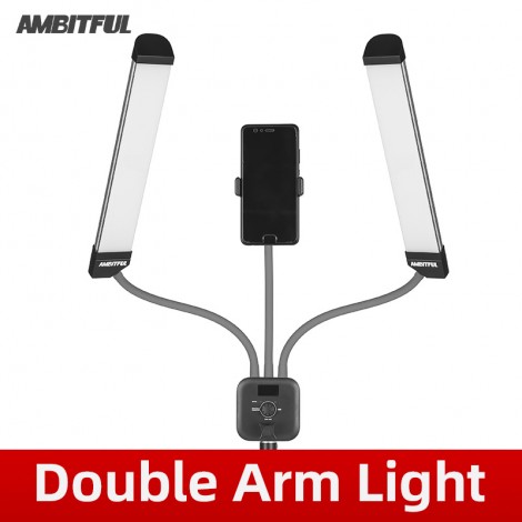 AMBITFUL AL-20 3000K-6000K 40W Doppelarme füllen LED-Licht mit langen Streifen und LCD-Bildschirm für die Live-Übertragung