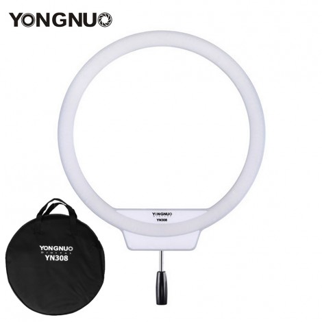 YongNuo YN308 Selfie-Ringlicht 3200K ~ 5500K Zweifarbige Temperatur-LED-Videoleuchte Funkfernbedienung CRI95 mit Griff