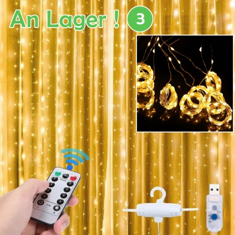 3Mx3M 300LEDs Warmes Weiß Licht USB Vorhang führte Lichterketten mit Haken Girlande Festival Weihnachts Dekoration für zu Hause Schlafzimmer