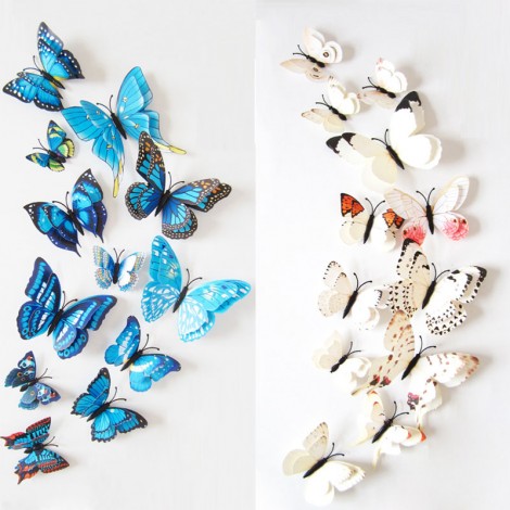 12pcs Stickers 3D Butterfly Bunte Doppelschichten Wandaufkleber Art Decoration