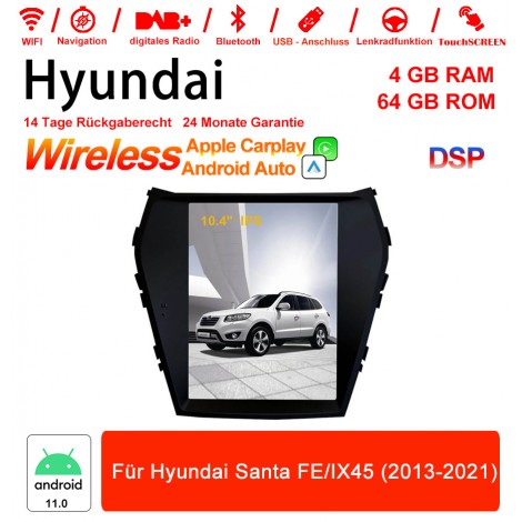 10 Zoll Qualcomm Snapdragon 665 8 Core Android 11.0 Autoradio / Multimedia 4GB RAM 64GB ROM für Hyundai Santa FE/IX45 2013-2021