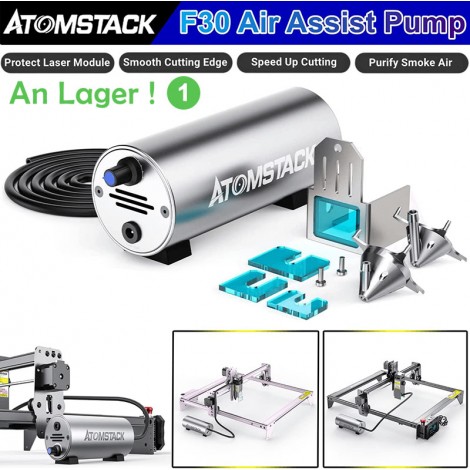 ATOMSTACK F30 Luftunterstützungspumpe Air Assist Pump mit 10-30 l/min Luftstrom für ATOMSTACK Lasergravierer, schneller Filterrauch ...