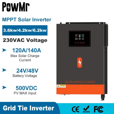 PowMr 6.2 KW/4.2 KW/3.6 KW Hybrid Solar Inverter Auf Grid Reine Sinus Welle Inverter 24V 48V 230V PV Eingang Max 500vdc MPPT 120A Ladegerät
