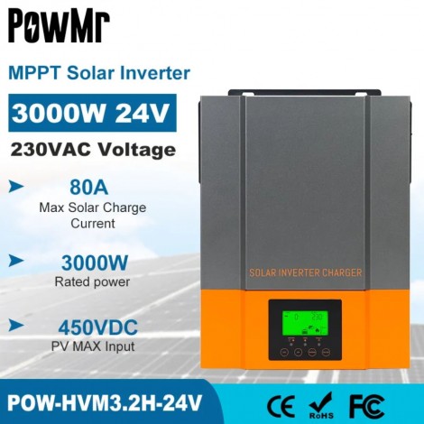 Powmr 3000W/5000W Hybrid Solar Wechsel richter 24V 48V 220V reiner Sinus Wechsel richter 3KW eingebaut in MPPT 80A