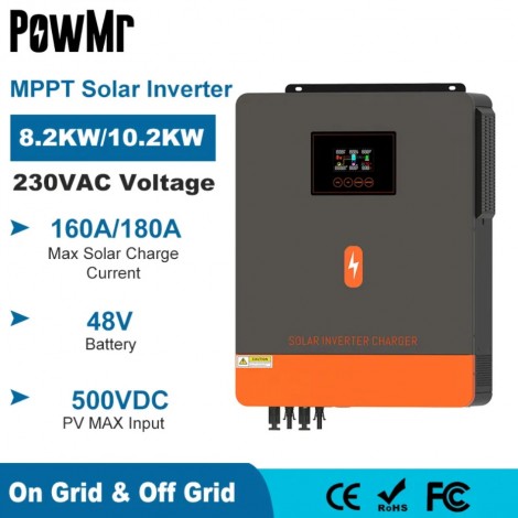 PowMr 10KW/8KW Hybrid-Solar wechsel richter 48V 230V am Netz reiner Sinus-Wechsel richter MPPT 160A 180A Solar ladegerät