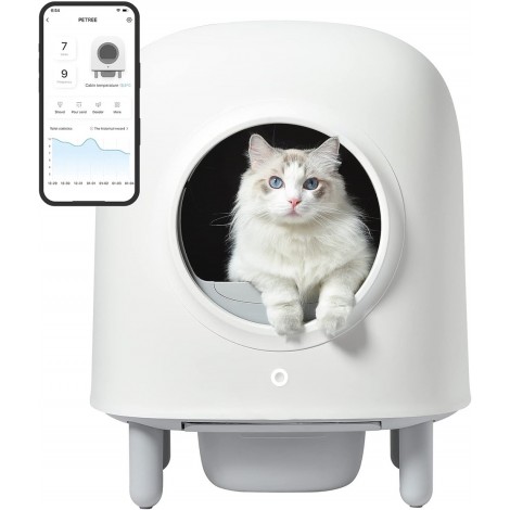 Petree 100% Sichere Selbstreinigende Katzentoilette mit App-Steuerung, Geruchsentfernung, Großer Platz für Mehrere