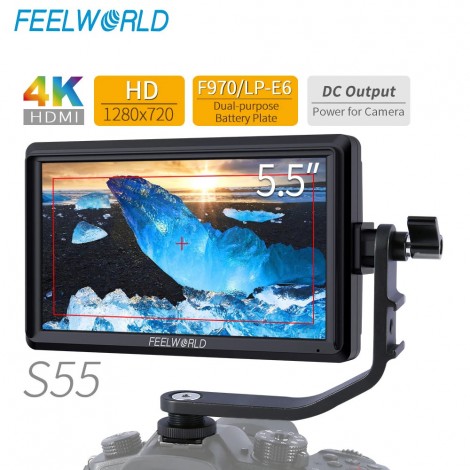 FEELWORLD S55 5,5 Zoll IPS auf Kamera Feld Monitor DSLR Focus Assist 1280x720 Unterstützung 4K HDMI Eingang DC Ausgang Umfassen Tilt Arm