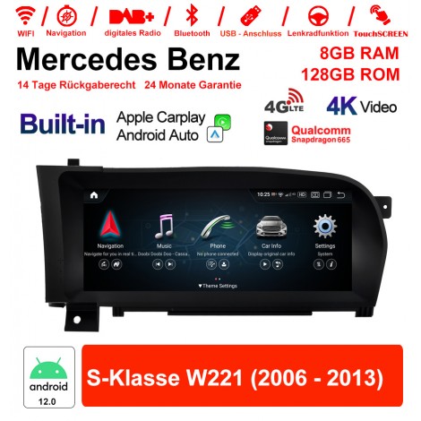 10.25 Zoll Qualcomm Snapdragon 685 8 Core Android 13.0 4G LTE Autoradio / Multimedia 8GB RAM 128GB ROM Für Benz S-Klasse W221 2006 - 2013 Mit WiFi NAVI Bluetooth USB Built-in CarPlay Android Auto