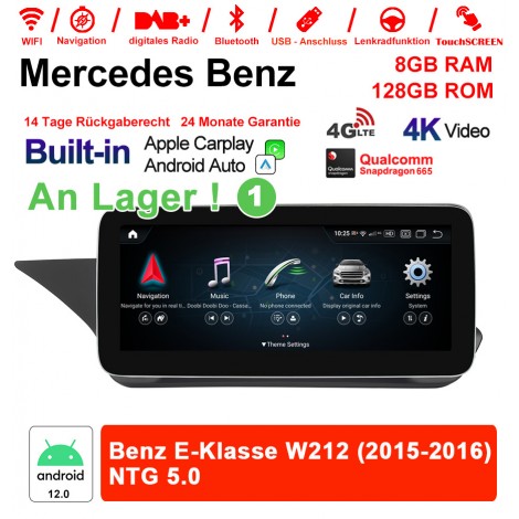 12.3 Zoll Snapdragon 665 8 Core Android 12.0 4G LTE Autoradio / Multimedia 8GB RAM 128GB ROM Für Benz E-Klasse W212 2015-2016 Built-in CarPlay
