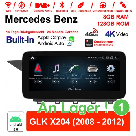 Snapdragon 665 8 Core Android 12.0 4G LTE Autoradio / Multimedia 8GB RAM 128GB ROM Für Benz GLK X204 2008 - 2012 Built-in CarPlay