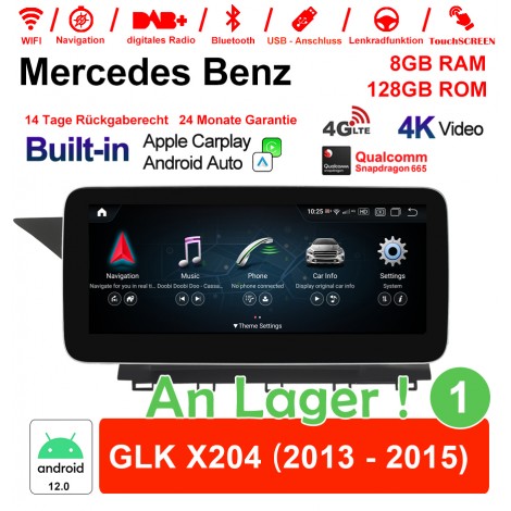 Snapdragon 665 8 Core Android 12.0 4G LTE Autoradio / Multimedia 8GB RAM 128GB ROM Für Benz GLK X204 2013 - 2015 Built-in CarPlay