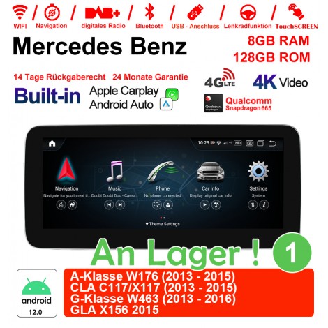 Snapdragon 665 8 Core Autoradio / Multimedia 8GB RAM 128GB ROM Für Benz A-Klasse W176 CLA C117/X117 G-Klasse W463 GLA X156 Built-in CarPlay