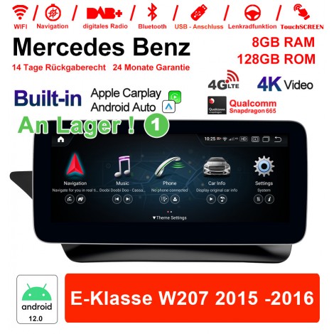 10.25 Zoll Snapdragon 665 8 Core Android 12.0 4G LTE Autoradio / Multimedia 8GB RAM 128GB ROM Für Benz E-Klasse W207 2015 -2016 Built-in CarPlay