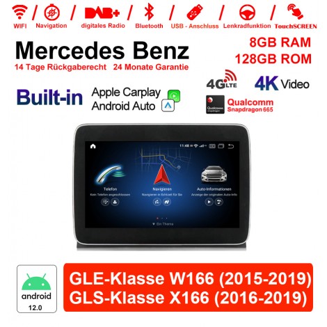9 Zoll Snapdragon 665 8 Core Android 12.0 4G LTE Autoradio/Multimedia 8GB RAM 128GB ROM Für Benz GLE class W166/GLS class X166 Built-in CarPlay