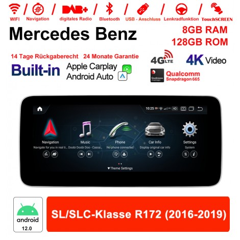 9 Zoll Snapdragon 665 8 Core Android 12.0 Autoradio / Multimedia 8GB RAM 128GB ROM Für Benz SL/SLC-Klasse R172 2016-2019 Built-in CarPlay