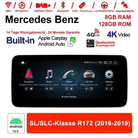 9 Zoll Snapdragon 685 8 Core Android 13.0 Autoradio / Multimedia 8GB RAM 128GB ROM Für Benz SL/SLC-Klasse R172 2016-2019 Built-in CarPlay