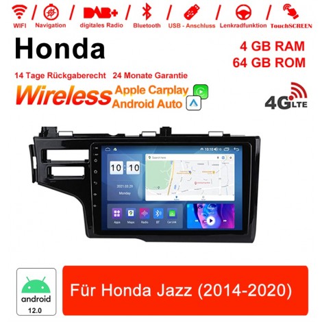 9 Zoll Android 12.0 4G LTE Autoradio / Multimedia 4GB RAM 64GB ROM Für Honda Jazz 2014-2020 Built-in Carplay