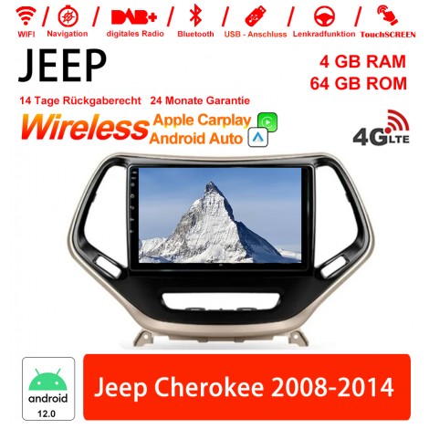 10 Zoll Android 12.0 Autoradio / Multimedia 4GB RAM 64GB ROM Für Jeep Cherokee 2008-2014 Built-in Carplay / Android Auto