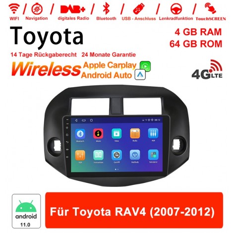 10 Zoll Android 11.0 4G LTE Autoradio / Multimedia 4GB RAM 64GB ROM Für Toyota RAV4 2007-2012 Built-in Carplay / Android Auto