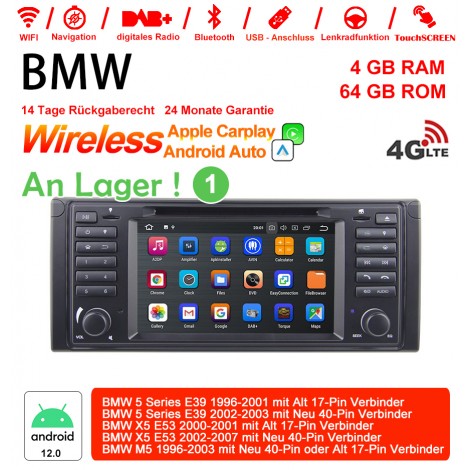 7 Zoll Android 12.0 4G LTE Autoradio/Multimedia 4GB RAM 64GB ROM Für BMW 5series E39 X5 E53 M5 Built-in Carplay / Android Auto