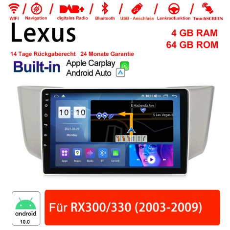 9 Zoll Android 10.0 Autoradio / Multimedia 4GB RAM 64GB ROM Für Lexus RX 330/300 2003~2009 Built-in CarPlay / Andorid Auto