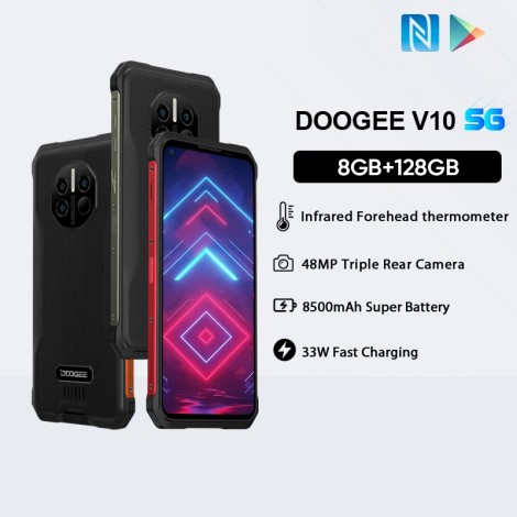 DOOGEE V10 6.39'' IP68/IP69K Android 10 Dimensity700 5G Octa Core 8GB RAM 128GB ROM Robustes Telefon 8500mAh Akku Schnellladung NFC