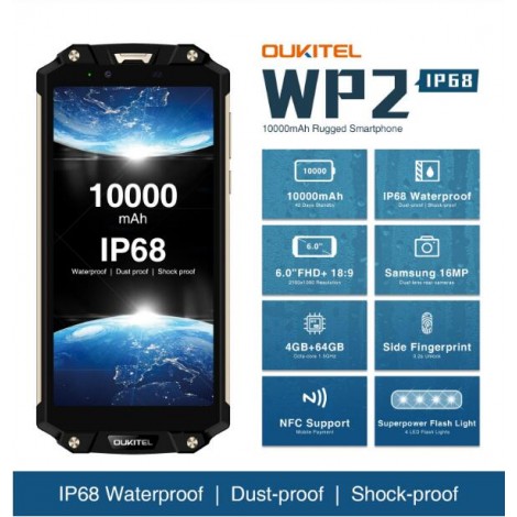 OUKITEL WP2 Smartphone MTK6750T Octa Core 6,0 zoll 4 GB + 64 GB Farbe Gold