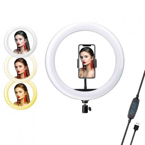 26 cm LED-Video-Ringlichtlampe dimmbar 3 Beleuchtungsmodi 2700K-6500K USB-Stromversorgung