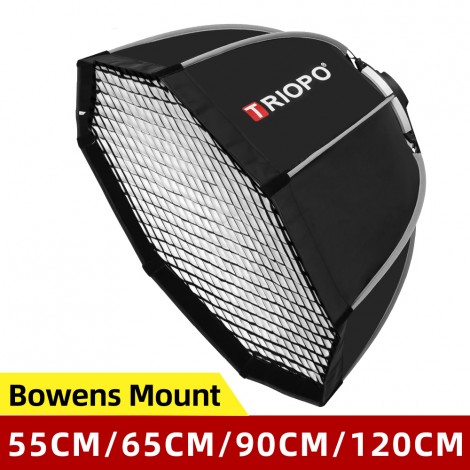 Triopo 55cm 65cm 90cm 120cm Foto Portable Bowens Mount Oktagon-Regenschirm Softbox + Wabengitter Outdoor Softbox für Blitzlicht