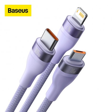 Baseus 3 in 1 USB Typ C Kabel 100W Schnelllade Datenkabel für iPhone Xiaomi Samsung