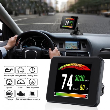 HUD Head Up Display P16 OBD Auto Wassertemperatur Digitalanzeige Kraftstoffverbrauch Geschwindigkeit Projektoranzeige