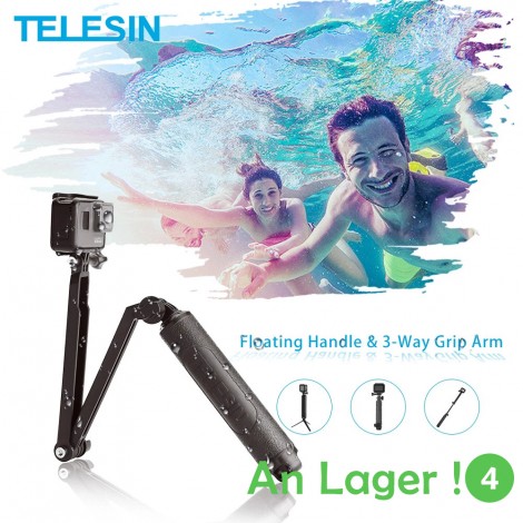 TELESIN Wasserdichte Selfie Stick Schwimm Hand Grip + 3-Weg Grip Arm Einbeinstativ Pole Stativ für GoPro