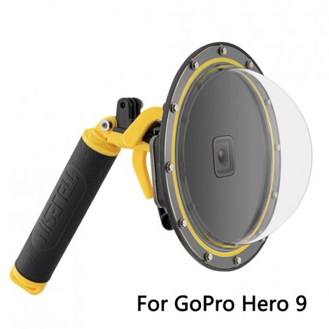 TELESIN 6'' Dome Port 30M Wasserdichte Gehäuse Fall Mit Schwimm Griff Trigger Für GoPro Hero 9 Schwarz Unterwasser Abdeckung