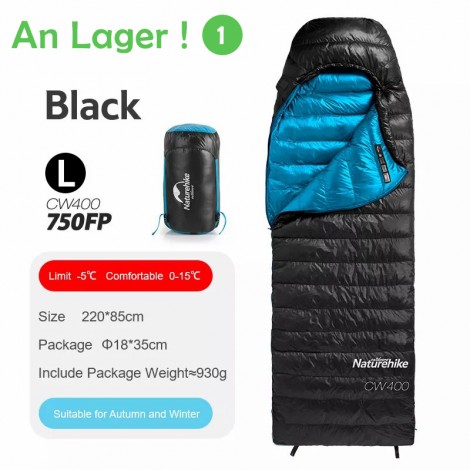 Naturehike CW400-Schwarz-L Umschlag Typ Weiße Gans Unten schlafsack Winter Warme Schlafsäcke NH18C400-D